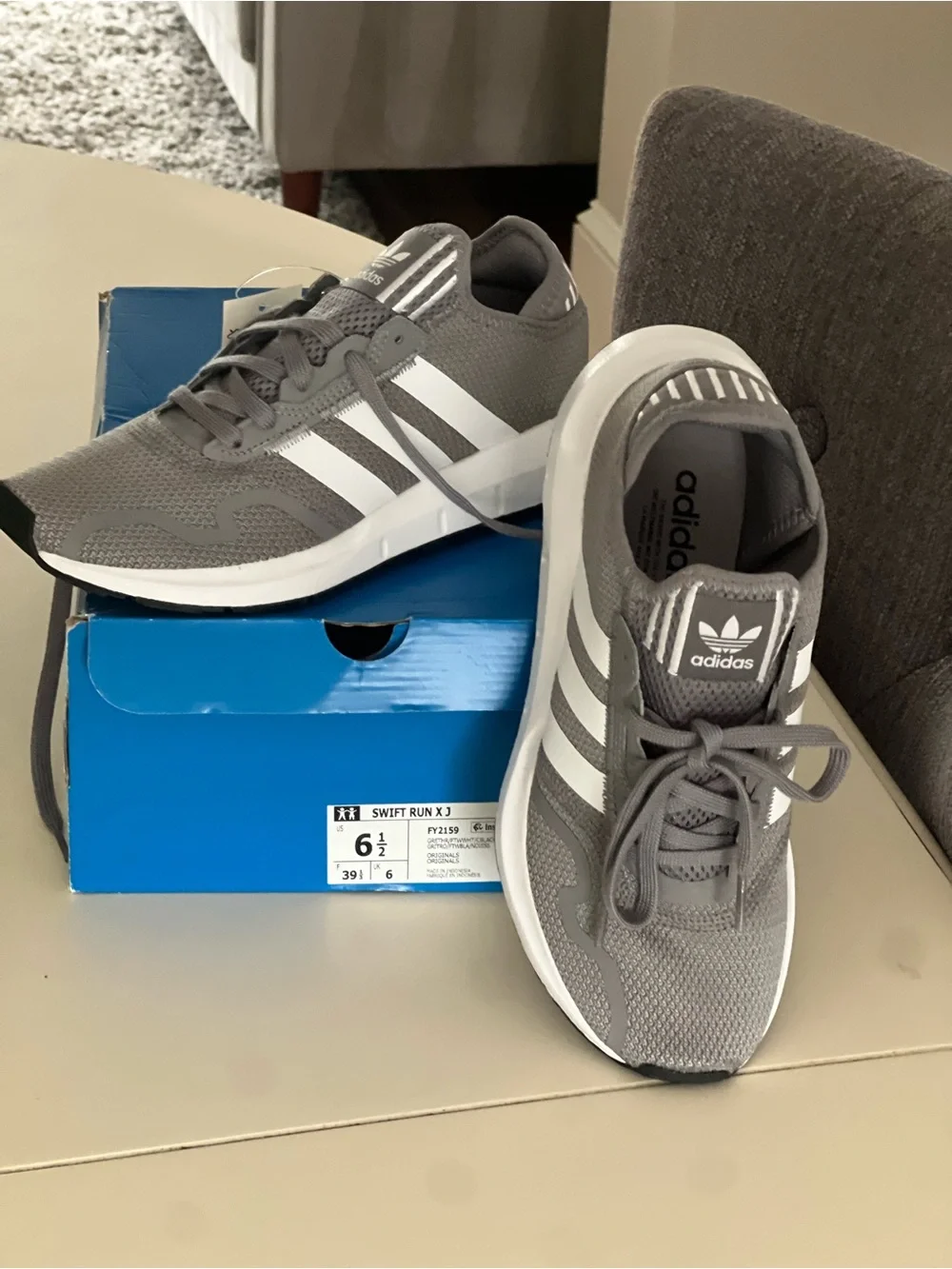 Gray & White Adidas Swift Run Sneakers